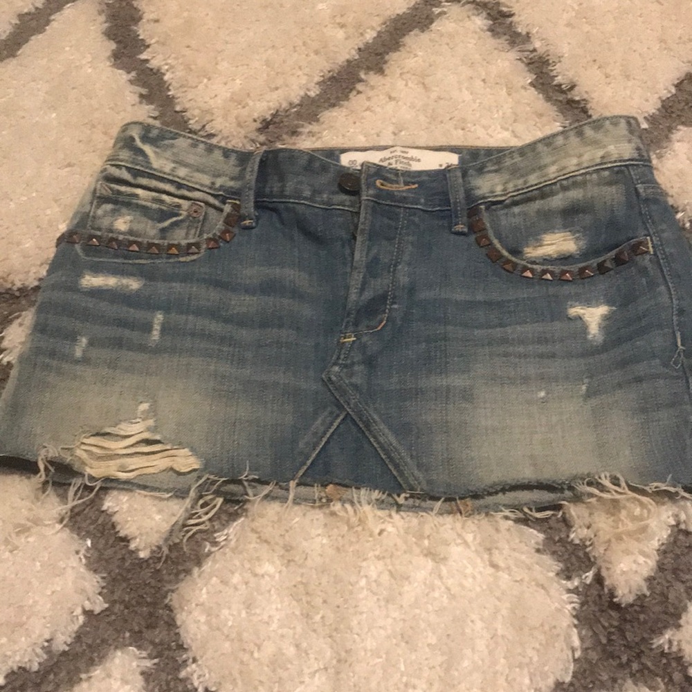 Studded Destroyed Denim Mini Skirt